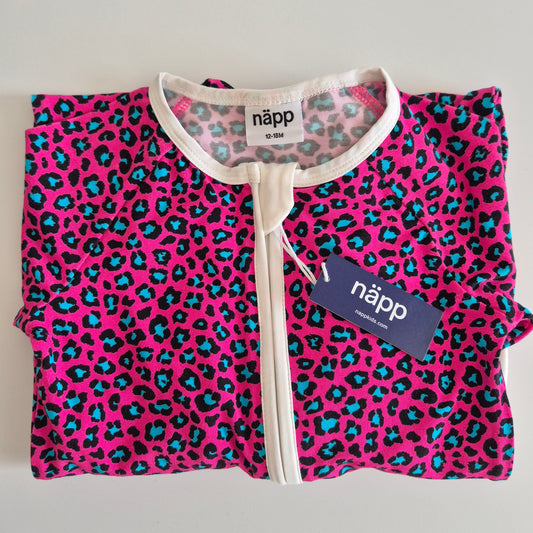Bamboo zip sleepsuit in neon rose leopard
