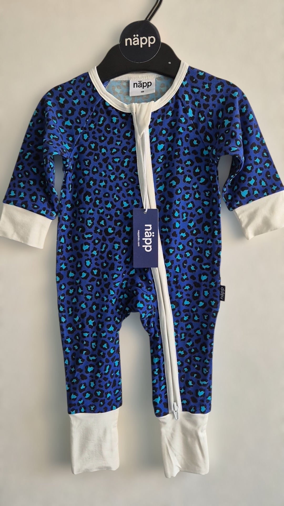 Bamboo zip sleepsuit in midnight leopard