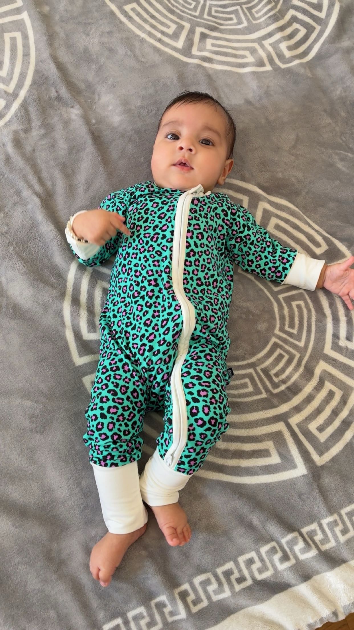 Bamboo zip sleepsuit in forest orchid leopard