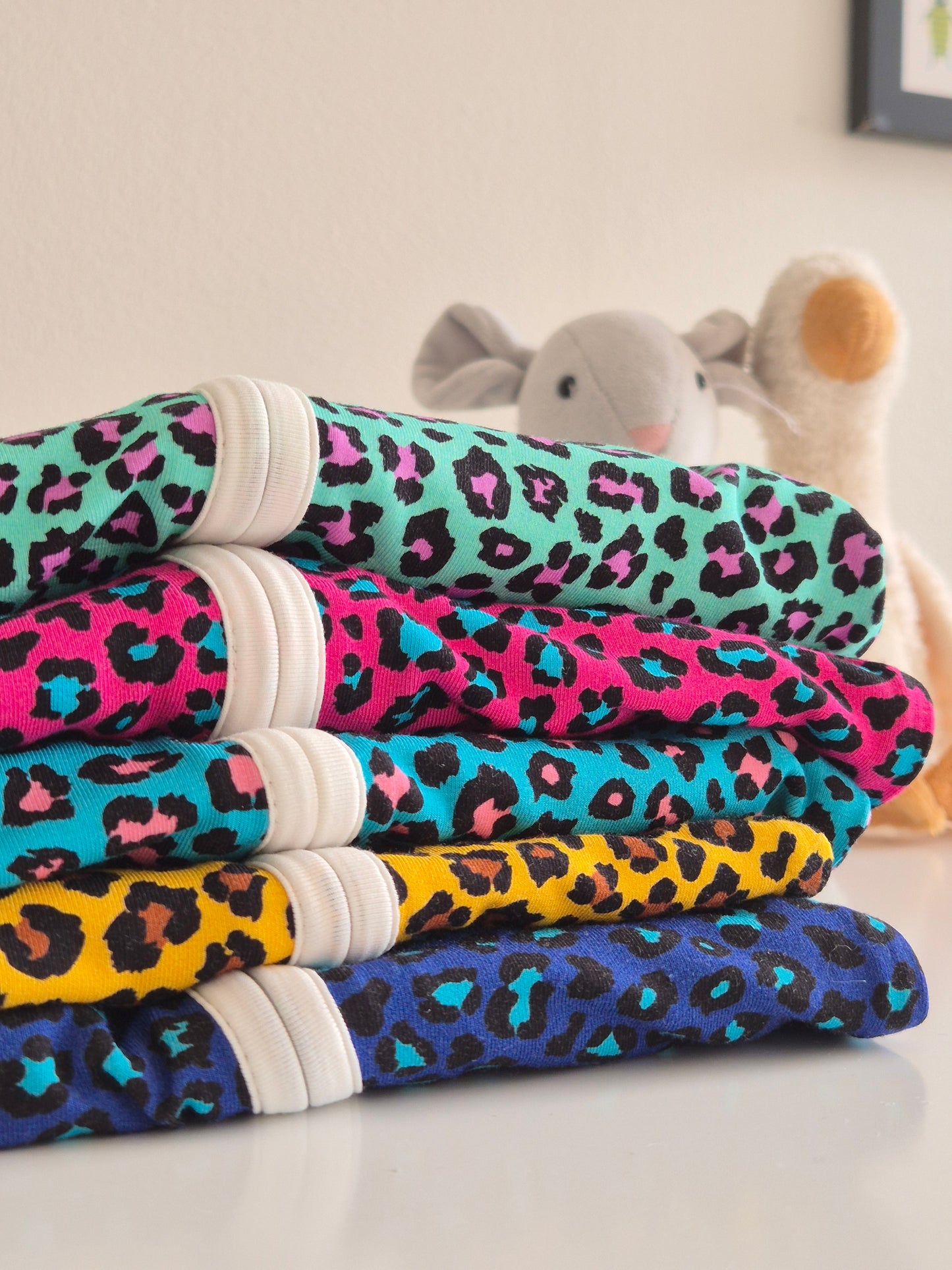 Bamboo zip sleepsuit in cobalt blush leopard