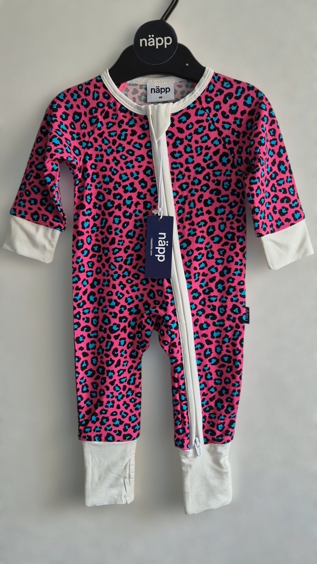 Bamboo zip sleepsuit in neon rose leopard