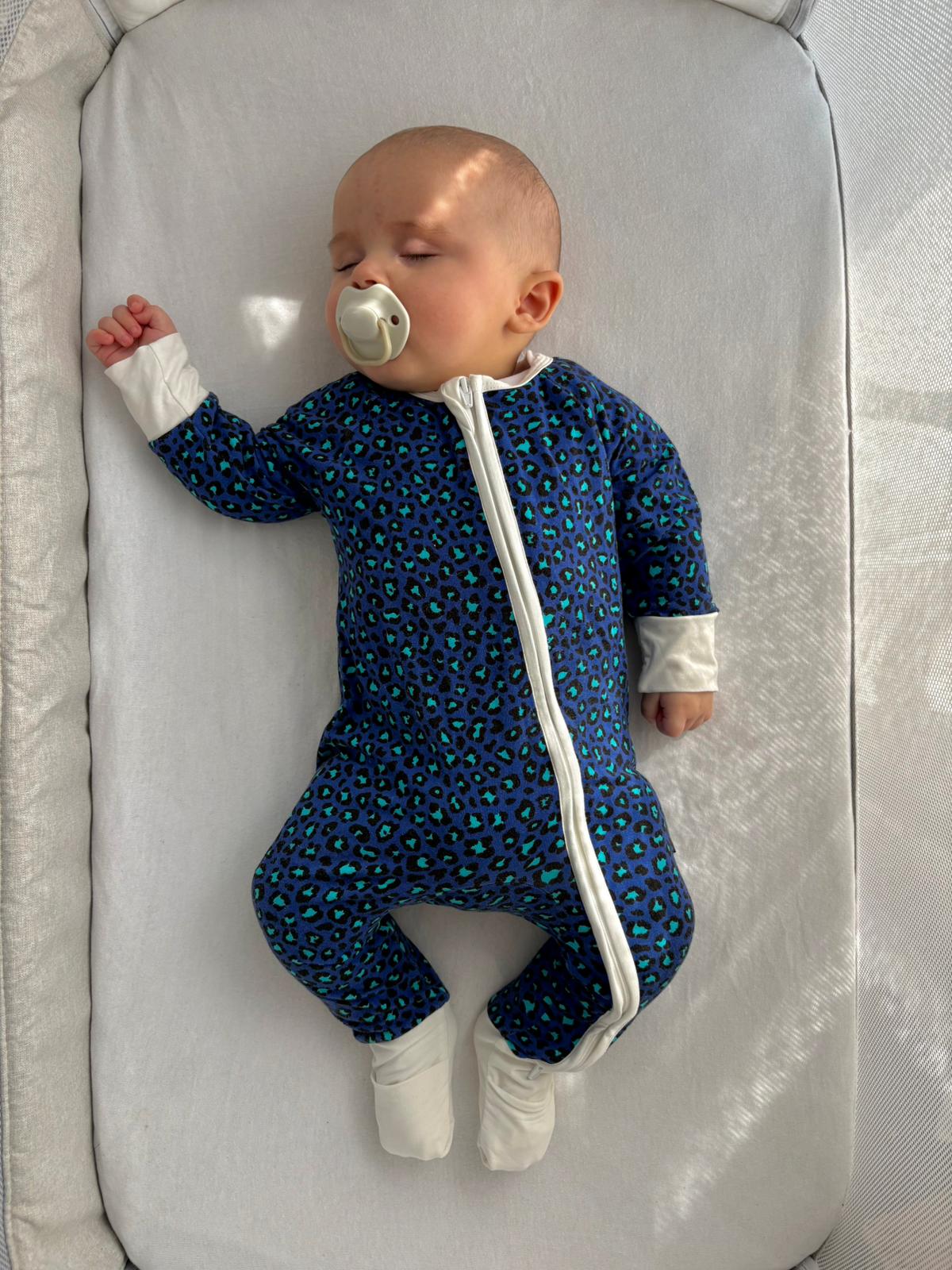 Bamboo zip sleepsuit in midnight leopard