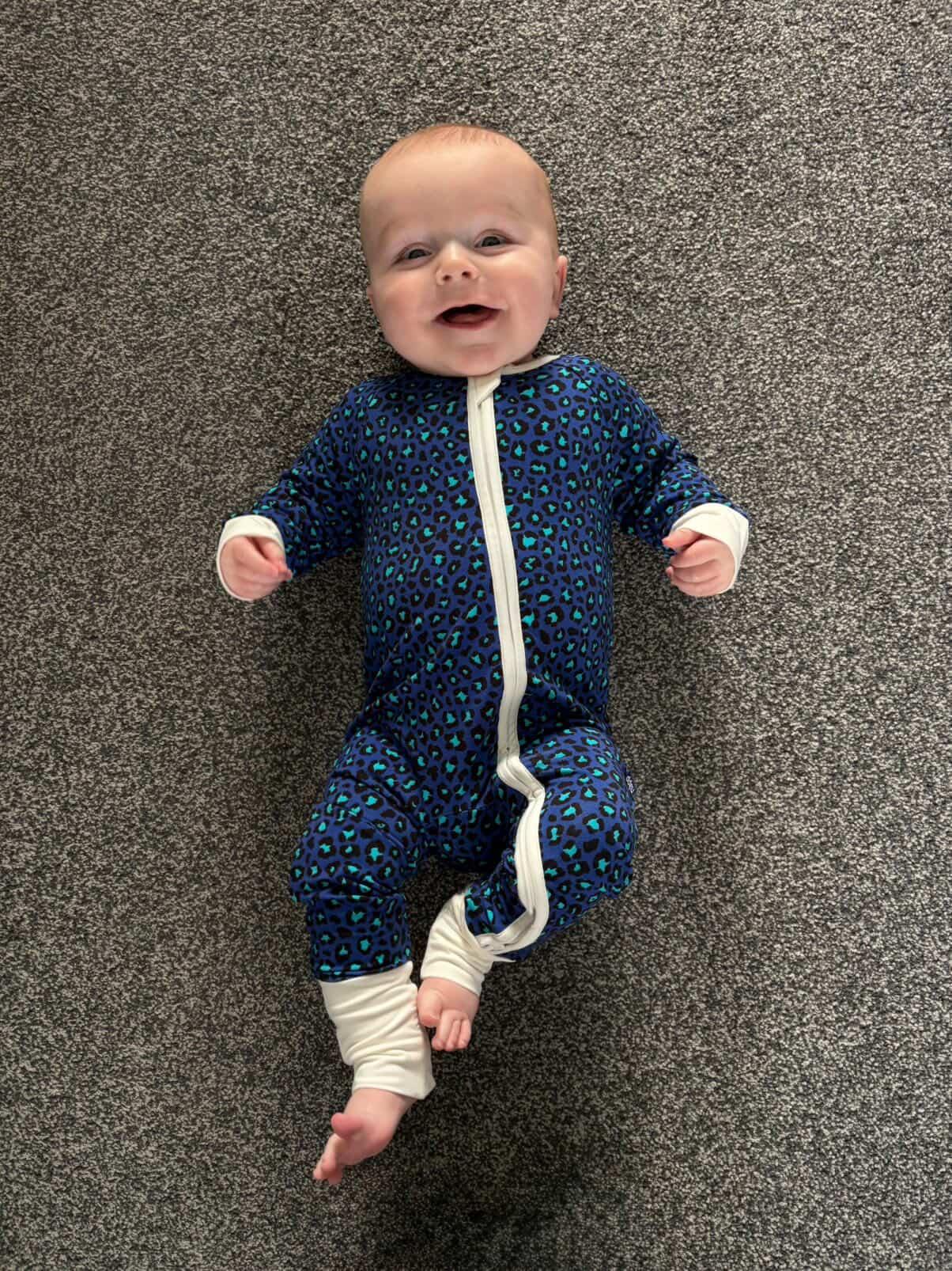 Bamboo zip sleepsuit in midnight leopard