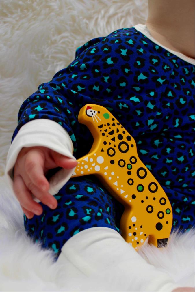 Bamboo zip sleepsuit in midnight leopard