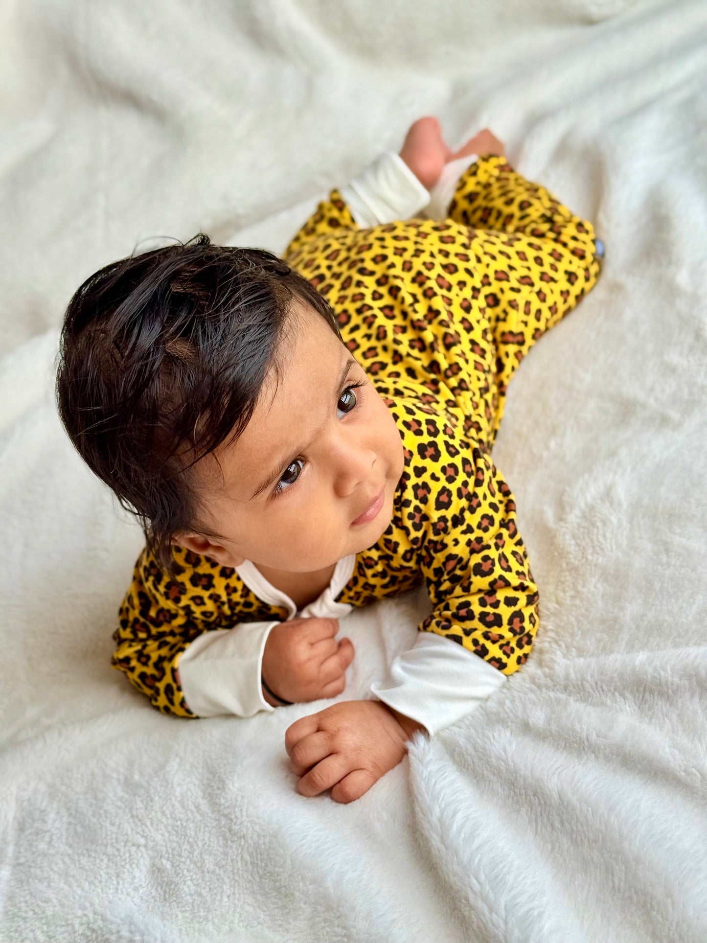 Bamboo zip sleepsuit in sand leopard