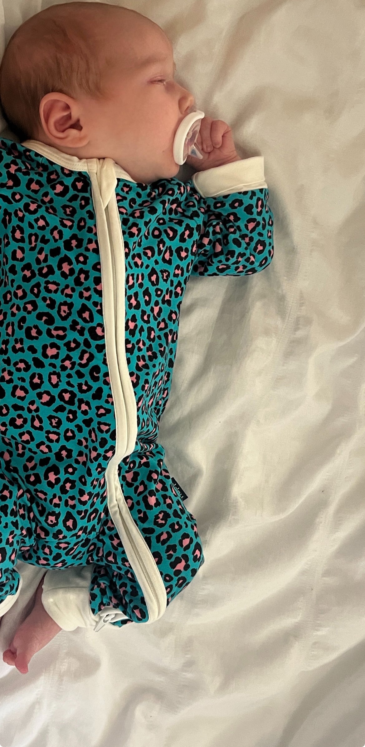 Bamboo zip sleepsuit in cobalt blush leopard