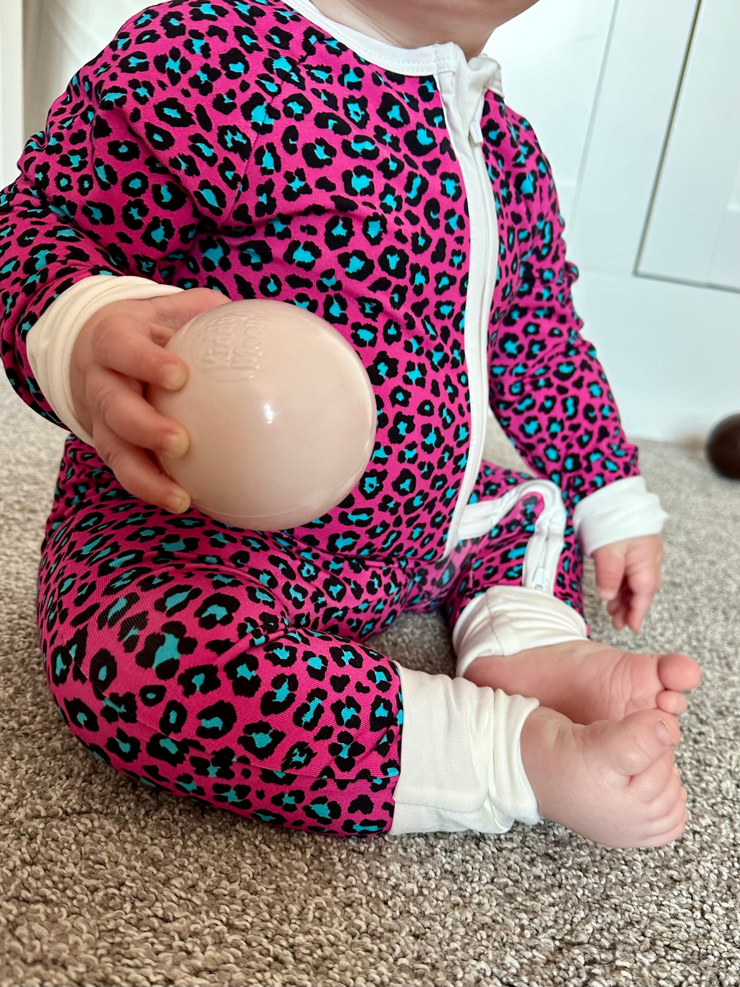 Bamboo zip sleepsuit in neon rose leopard