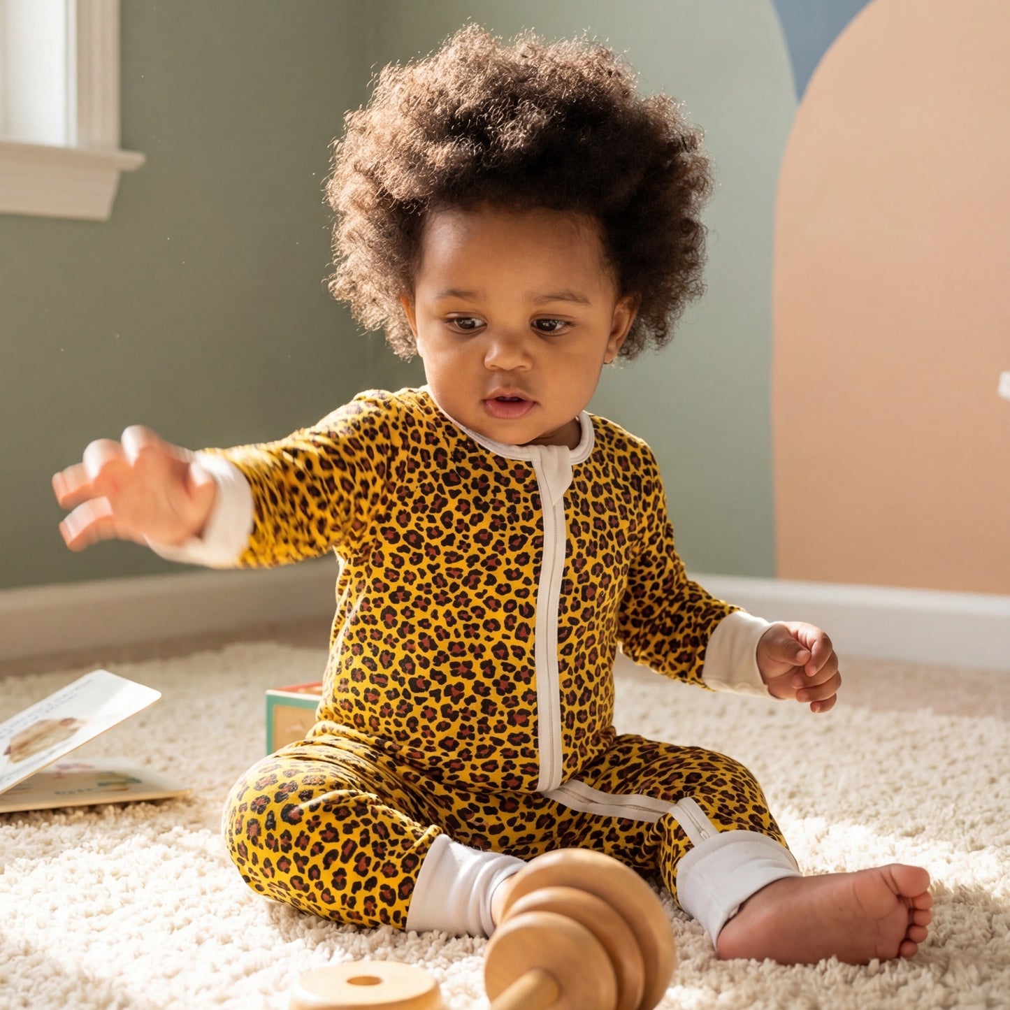 Bamboo zip sleepsuit in sand leopard