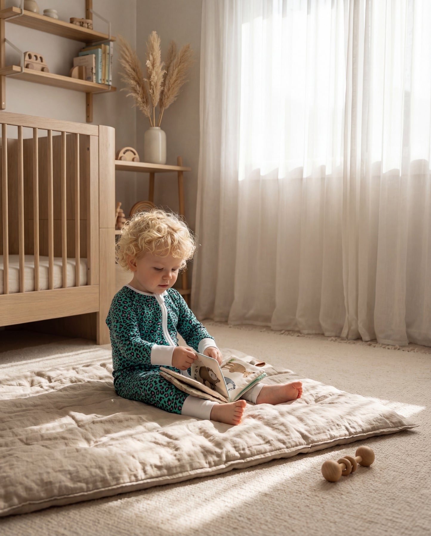 Bamboo zip sleepsuit in forest orchid leopard